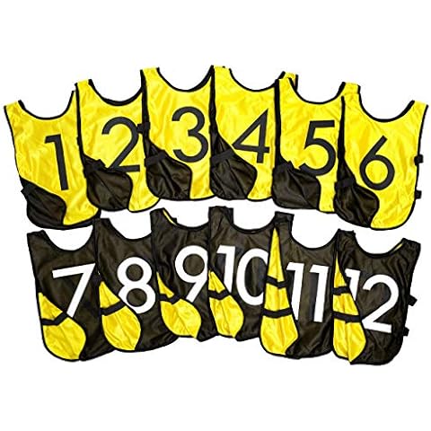 LVL10 Pro Sports Pinnies - Reversible Numbered Pinnies with Premium Fabric, Comfortable Fit and Fade-Resistant Print - Adults Kids (XL, 12 Pack (1-12), Yellow/Black) Cover