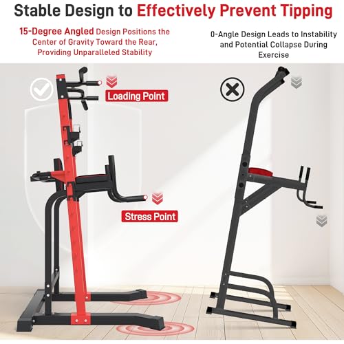 Outdoor Basic Power Tower, Pull Up Bar and Dip Station for Home Gym, 1500LBS Weight Capacity, Adjustable Height, Heavy Duty Steel Frame for Calisthenics, Strength Training Fitness Equipment - Image 5