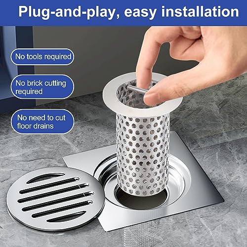 Image of 3 inch Commercial Floor Drain Strainer, 6'' High, Thick Perforated 316 Stainless Steel and Finely Polished Drain Basket for Restaurant /Factory /Kitchen
