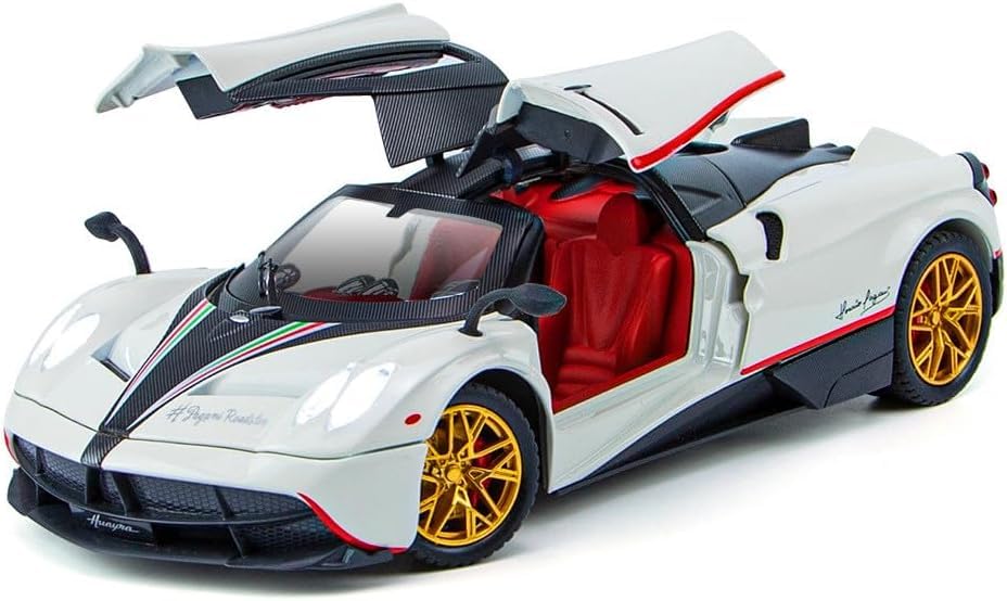 Image of FEXXA 🏎️ Exclusive Alloy Metal Pull Back Die-cast Car Model with Sound Light Mini Auto Toy for Kids Metal Model Toy Car with Sound and Light (1.24 Scale Pagani -White)