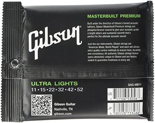 Gibson Gear SAG-MB11 Masterbuilt Premium Cordes en phosphore bronze pour Guitare acoustique Ultra light 11-52 cordes - Les Beatles, Paul McCartney, John Lennon, RIngo Starr, George Harrison Gibson Gear SAG-MB11 Masterbuilt Premium Cordes en phosphore bronze pour Guitare acoustique Ultra light 11-52 cordes – Image 3