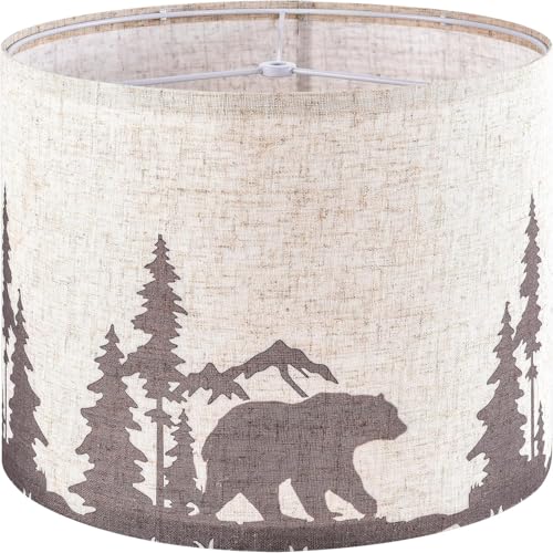 GOSO Printed Animal Lamp Shade for Table Lamps-Brown Bear & Deer Linen Medium Drum Lampshade for Floor Lamps- 13