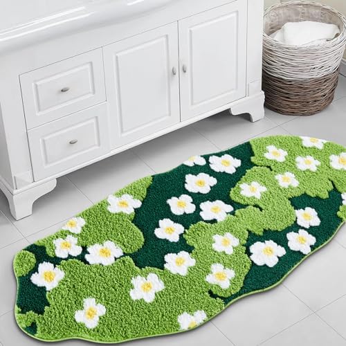 Amazon.com: Ouyattle Cute Green Floral Bathroom Runner Rugs Extra Long ...