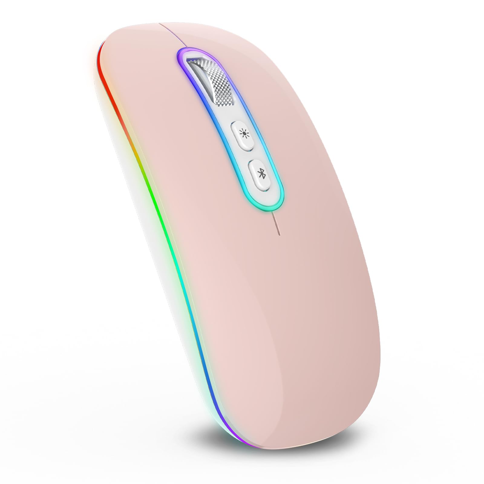 cimetech Dual Mode (BT 5.1+2.4G) Wireless Mouse for Laptop, 1200 DPI Portable Lightweight Rechargeable Mouse with LED Lights, Compatible with Mac OS/Windows/Chrome OS - Rosegold-image-27