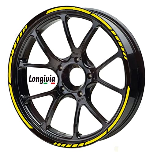 LONGIVIA ® Liseret de Jante Moto Jaune Réfléchissantes Stickers Jante Scooter Mobylette Autocollant Kit complet pour Costumisation Deco Moto Vélo Voiture Roue de 15 à 19 pouces