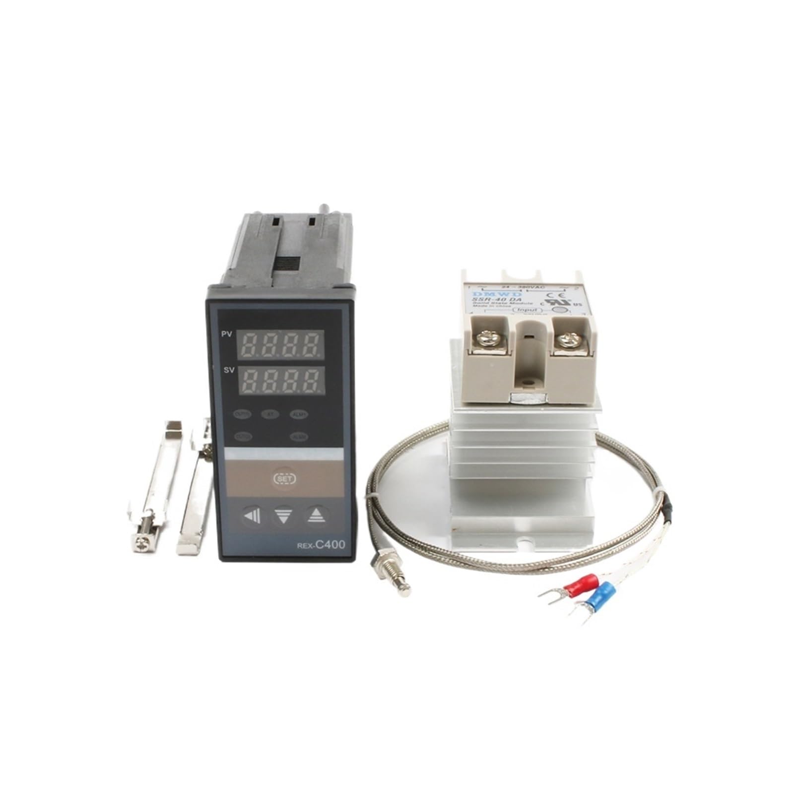 Podwójny cyfrowy regulator temperatury PID REX-C400 z czujnikiem termopary K M6 Odpowiedź SSR Wyjście SSR-40DA REXC-400 220V ~ 240 V (zestaw 1)