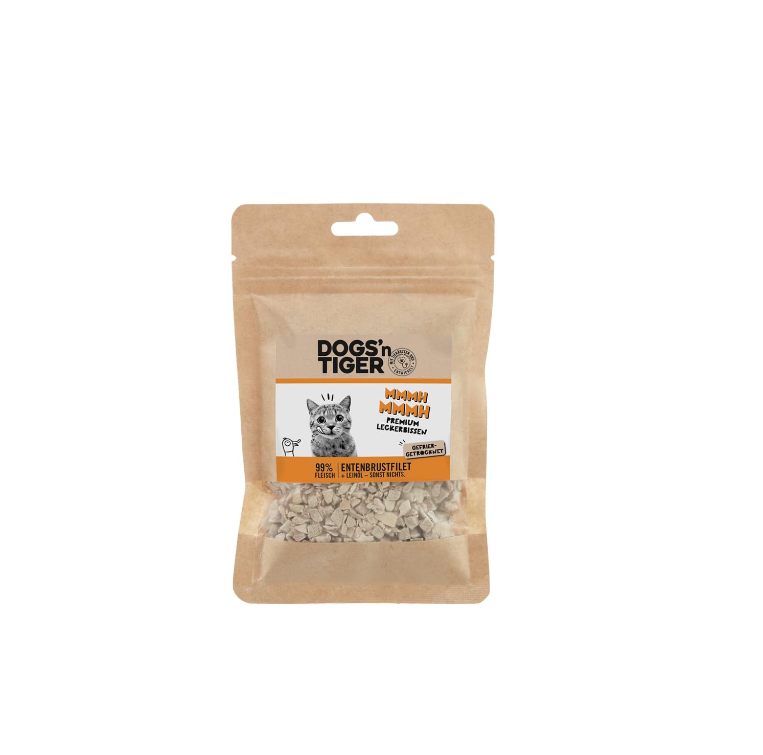 Dogs'n Tiger Adult Gatos Snacks Mmmh mmmh Pato, golosinas de 99% de Carne, sin azúcar, Cereales y sabores Artificiales, Bien tolerado liofilizado de pechuga de Pato, 14 x 30 g