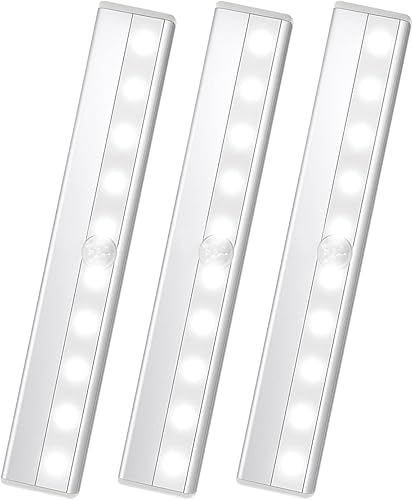 Miniatura 10 de Paquete de 2 luces LED con sensor de movimiento, 10 luces LED para armario, funciona con pilas, barra de luz nocturna magnética adhesiva en