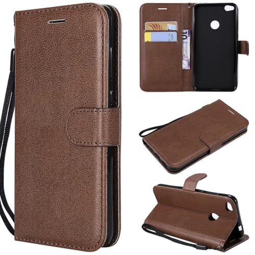 ShuiSu Funda tipo cartera de cuero vegano para Huawei P8 Lite 2017 / P9 Lite 2017, funda con tapa con cierre magnético clásico de color sólido (KP1), color marrón