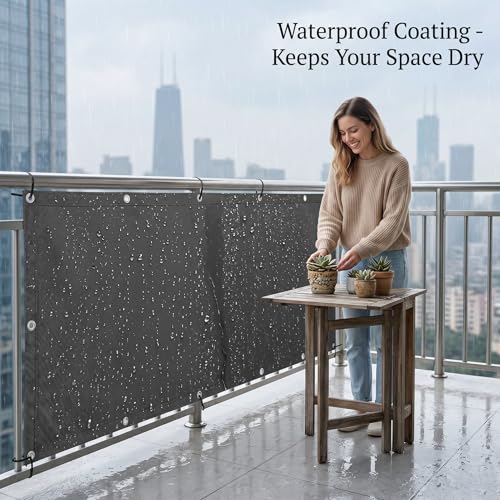Paravent de balcon gris foncé 2x5m résistant aux intempéries pour terrasse - 4