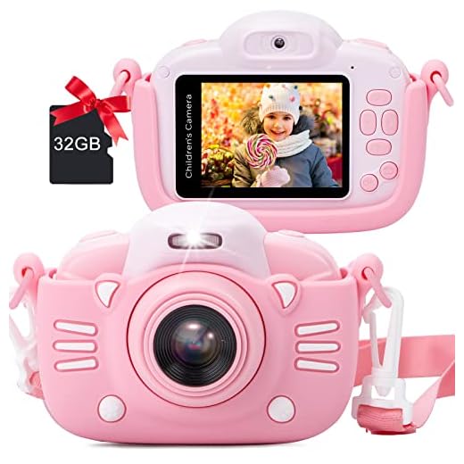 MINIBEAR Cámara para niños de 2.4 pulgadas, 1080p, HD, cámara digital de 30 MP, pantalla IPS, cámara de juguete para niñas, cámara de vídeo para niños, videocámara con tarjeta TF de 32 G (rosa)