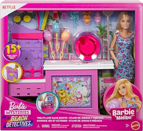 Barbie Mysteries: Beach Detectives Malibu Doll & Cotton Candy Game Booth Playset with 20 Accessories Including Prizes - image 6