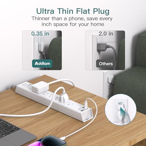 Image of Addtam Power Strip Surge Protector - 15ft Long Extension Cord