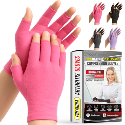 Compression Arthritis Gloves for Women and Men Fingerless Rheumatoid Arthritis Carpal Tunnel Pain Relief Gloves Hand Support Wrist Brace for Tendonitis Swelling Crocheting Typing Neuropathy Pink M