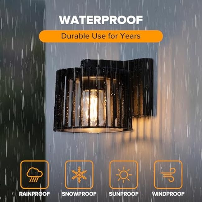 LUTEC Outdoor Wall Lantern Wall Sconce Light Fixtures Black Wall Mount Lighting Clear Glass Shade E26 Socket