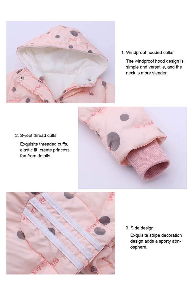 Piumino da Bambina con Stampa a pois Bambina con Ricamo Lungo Piumino con Cappuccio