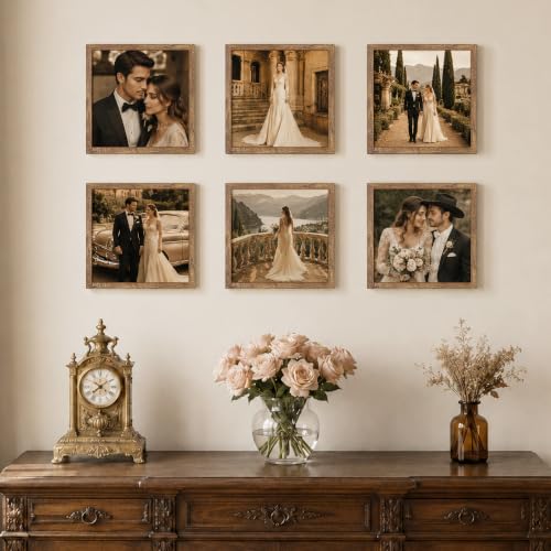 Image of upsimples 12x12 Picture Frame, Display Pictures 8x8 with Mat or 12x12 Without Mat, Wall Hanging Photo Frame, Rustic brown, 1 Pack