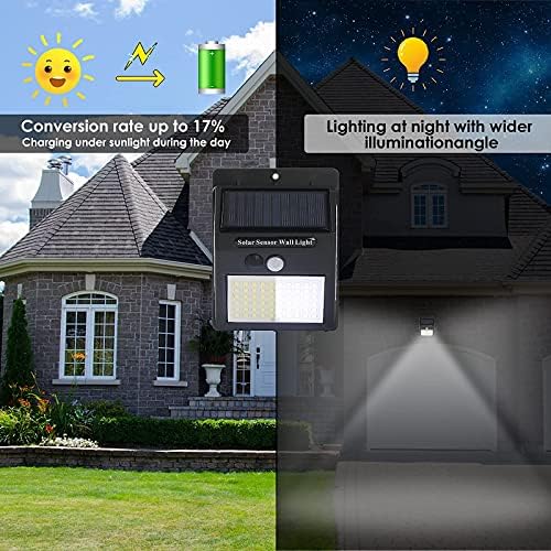 Upgraded Solar Lights Outdoor, 140 LEDs Solar Motion Sensor Light, 3 Lighting Modes 270°Wide Angle IP65 Waterproof Wireless Security Wall Lights for Garden Fence Patio Yard Garage Pathway -4 Pack
