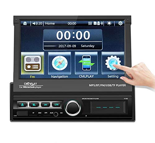 Rádio Bluetooth, rádio FM de carro, podofo GPS, auto-rádio, com ecrã tátil HD, com 7 polegadas, estéreo de carro de um só DIN suporte AUX, TF, USB, FM, câmara de marcha atrás