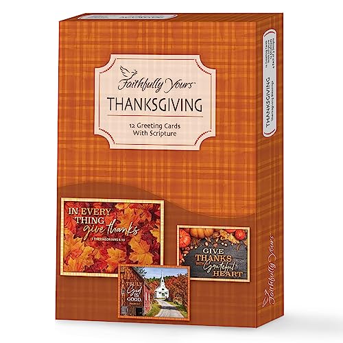 Faithfully Yours Designer Greetings Inspirational Thanksgiving Boxed Card Assortment, Thanksgiving Blessings with Biblical Scripture Verses (Box of 12 Greeting Cards with Envelopes)