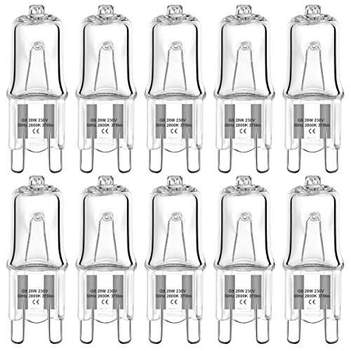 XBOCMY G9 Halogen Bulbs, G9 28W Halogen Light Bulbs,Dimmable 230V 2700K Warm White G9 Bulb for Table Lamps, Cabinet Light, Oven, G9 Capsule Bulbs for Lamps, 10 Pack