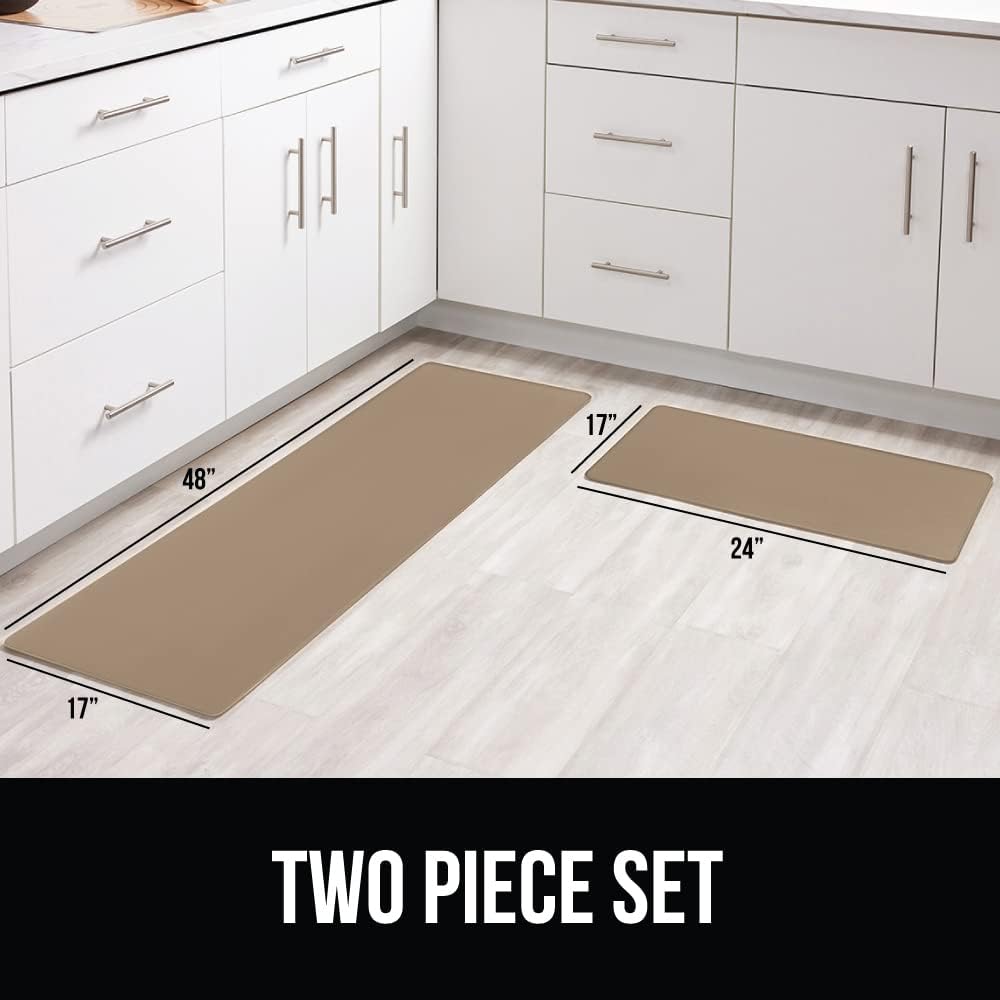 Gorilla Grip 2 Piece Anti Fatigue Cushioned Kitchen Floor Mat Set, Ergonomic Standing Office Desk Mats, Supportive Padded Memory Foam Rugs Waterproof Scratch Resistant Topside 17x24 and 17x48, Beige