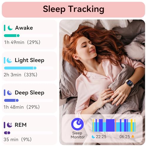 Tensky Smart Watch for Women/Men Android & iPhone, 1.85" Touch Screen Fitness Tracker with Answer/Make Call, IP68 Waterproof Heart Rate/SpO2/Sleep Monitor, Pedometer, 100+ Sport Modes (2 Bands)4