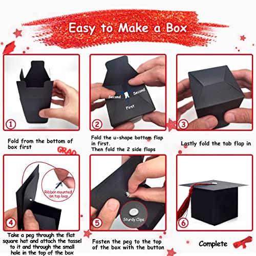 Image of algpty 2023 Graduation Party Favors - 100PCS Red Candy Boxes Bulk with 200PCS Graduation Stickers For Graduation Grad Party Graduation Cap Favor Boxes Set Graduation DIY Gifts for Guests