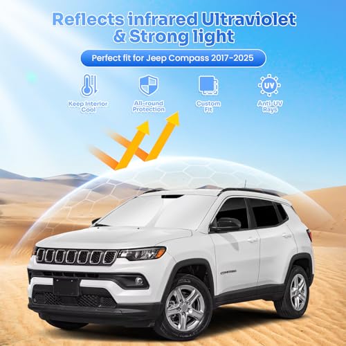 Image of Canvcle Window Shades for 2017-2025 Jeep Compass Accessories Windshield Sun Shade Side Rear Window Covers Sunshade Sun Visor Shield Privacy Protection for Camping Keep Vehicle Cool Black 8PCS