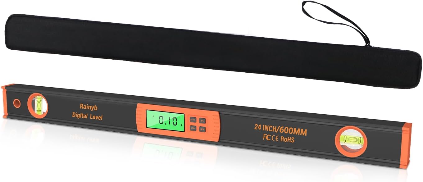 Rainyb 24 Inch Digital Torpedo Level Protractor Bright LCD Display IP54 Dust Water Resistant Magnetic Smart Level for Carpenters Woodworkers Fabricators 24 Inch Digital Level