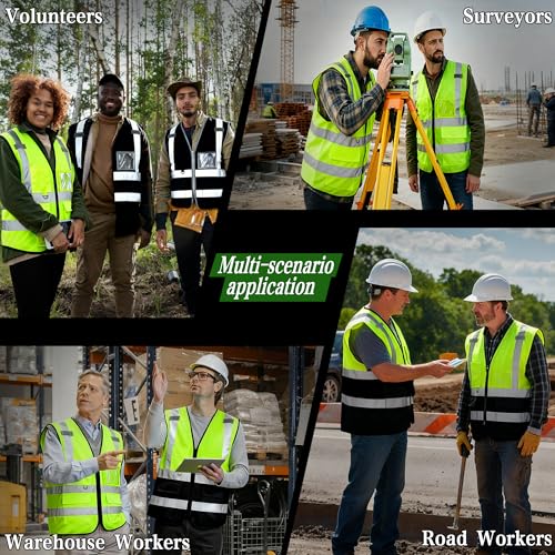FATONE Hi Vis Safety Vest for Men with Reflective Strips, Class 2 High Visibility Vest with Pockets for Construction, Traffic, Warehouse, Security, Volunteer, 5 Pack Yellow, XL by FATONE - Image 4
