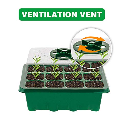 4 Stücke gewächshaus klein, Zimmergewächshaus Anzuchtkasten, Mini Gewächshaus Anzucht Set, Kunststoff Anzuchtschalen mit Gartengeräte Klein und Pflanzenetikett, 12 Löchern - Grün
