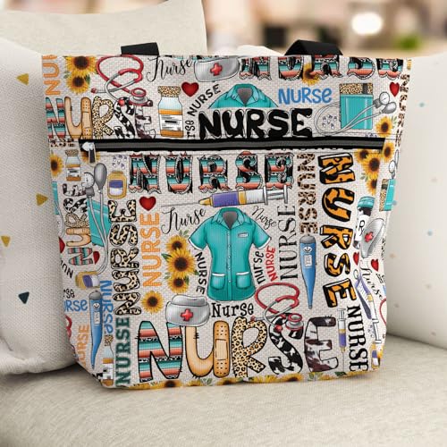 Image of 84hoods Large Waterproof Tote Bag with Pockets and Zipper for Work. Gift for Nurse. Shoulder Bag for Women.