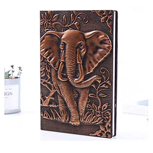 Notebook en cuir vintage A5, Journal Voyage Relié, Vintage embossé journal éléphant, jaune doublé page Livre blanc Valentines anniversaire cadeau d'anniversaire for Kid Garçon Fille Hommes Femmes Cover