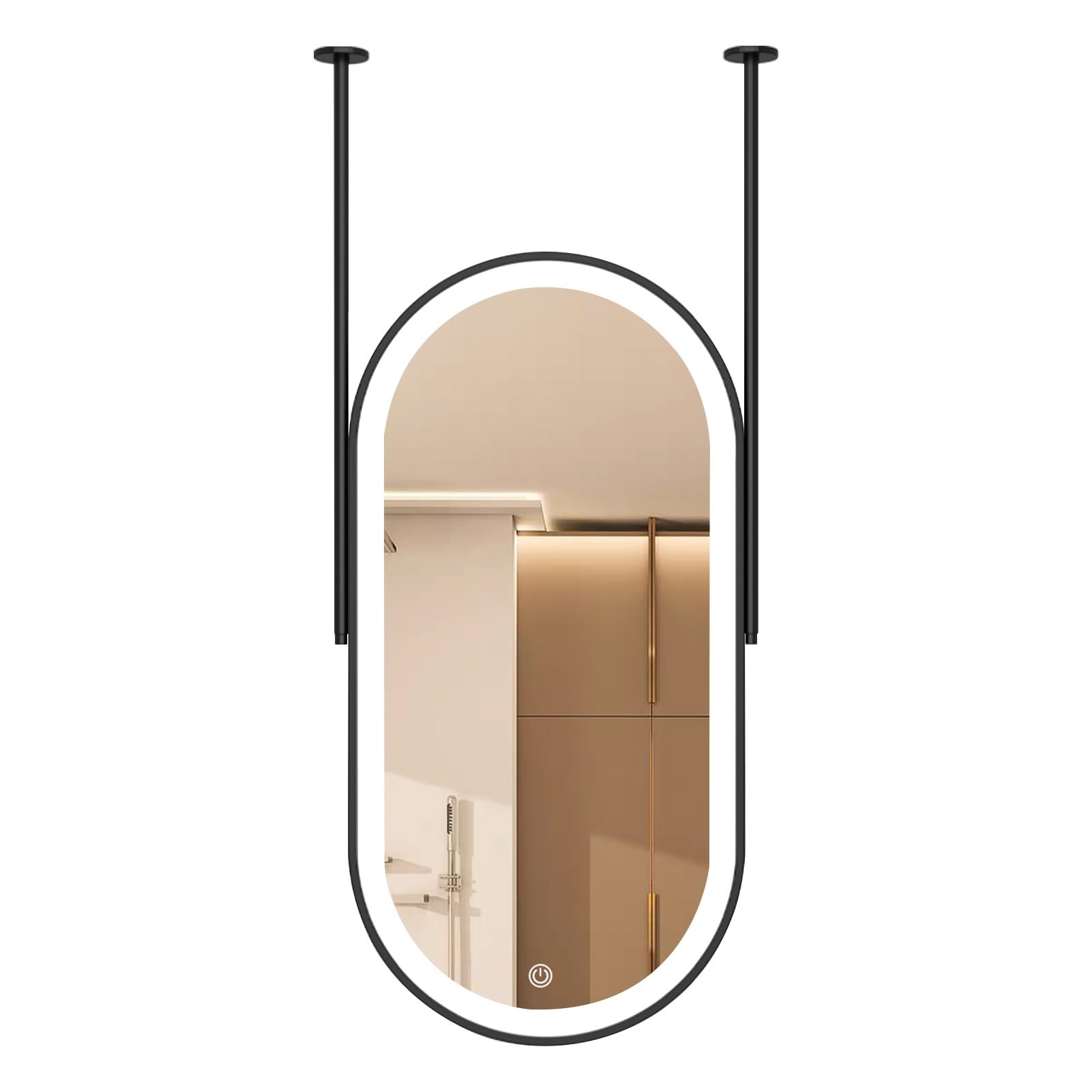 FGXHHS Black for Wall Decor, Oval LED Illuminated Vanity Metal Framed Ceiling Hanging Mounted Mirrors, 3 Colors Dimmable(40cmx70cm)