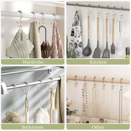 Image of Amazer Shower Curtain Hooks Rings, Stainless Steel Shower Curtain Rings, 12Pcs Double Glide Shower Hooks for Bathroom Shower Curtain Rods Dual Rust-Resistant Shower Rings, Matte Nickel