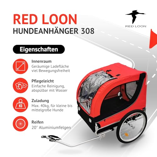 Hundeanhänger für Fahrrad - Fahrradanhänger für Hunde - Radanhänger - Hundefahrradanhänger e-Bike - rot bis 40kg