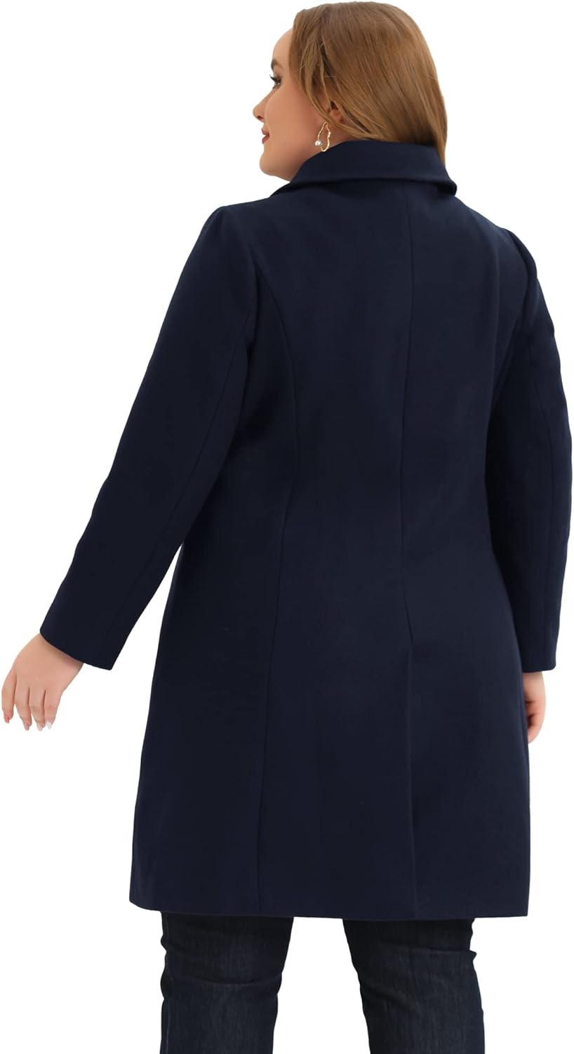 Agnes Orinda Women's Plus Size Winter Coats Peter Pan Collar Single Breasted with Pockets Long Trench Coats - Image 4