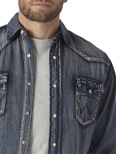 Wrangler Men's Western Work Shirt Washed Finish, Antique Blue, Large #TOP2