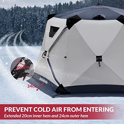 Qualyqualy 6-Sided Insulated Ice Fishing Tent, 7 Person Pop Up Ice Fishing Shelter Portable Ice Fishing Shanty With 4 Windows 2 Storage Bag And Extended Windproof Hem Insulated Tent For Winter #TOP2