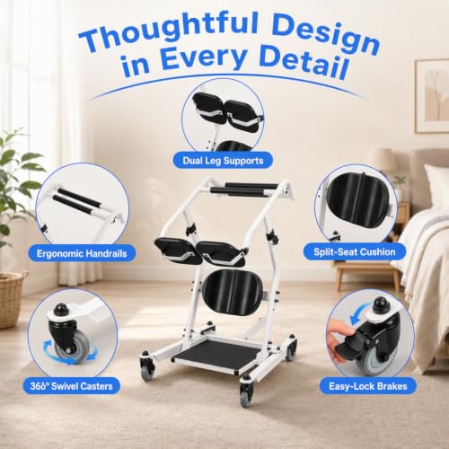 Image of Sit to Stand Lift - 400 lbs Weight Capacity Patient Transfer Chair with Adjustable Height & Base, Heavy Duty Stand Assist Mobility Aid for Elderly, Disabled & Caregivers