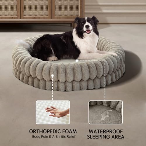 Image of BALANCE Luxury Donut Dog Bed, 36 Inches Round Dog Beds Large Sized Dogs Washable, Orthopedic Calming Dogs Bed for Pets with Anti-Slip Bottom, Oatmeal