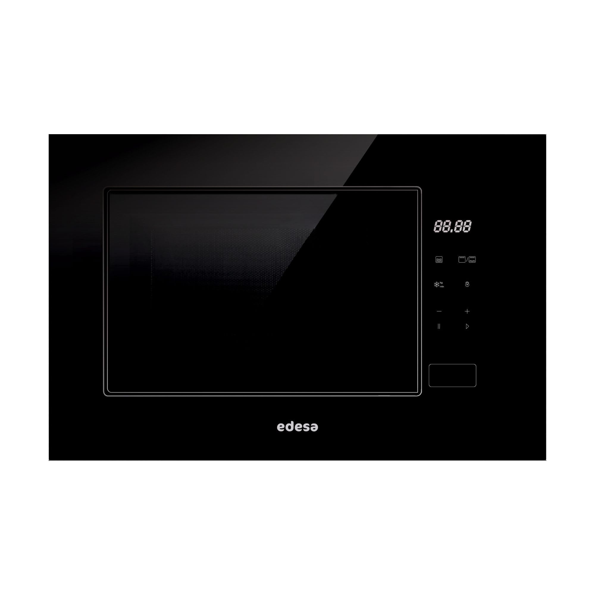 EDESA Microondas De Encastre EMW-2021-IG BK Sin Marco Gran Capacidad 20 Litros Potencia Grill 800W Descongelación 5 Funciones Botón Inicio Rápido Instalación Mueble Alto Acabado Negro