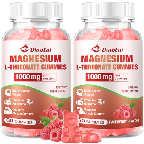 2 Pack Magnesium L-Threonate Gummies 1000mg - Brain Supplement for Memory & Focus for Adults & Kids - Sugar-Free, Non-GMO, Raspberry Flavor - 120 Count