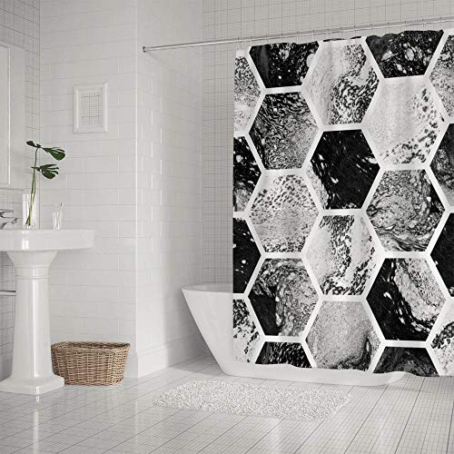 Rideau de douche hexagone blanc cassé en polyester lavable avec crochets - 3