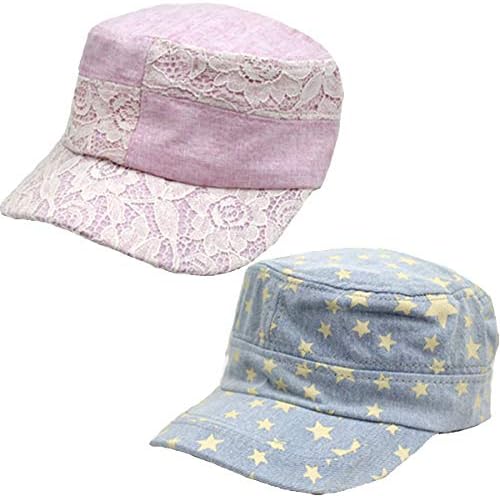 Amazon アイランドウィッグ レディース ガールズ ワークキャップ パステル カラー コットン デニム レース Star 春 夏 Cap 6335 デニム サックス キャップ 通販