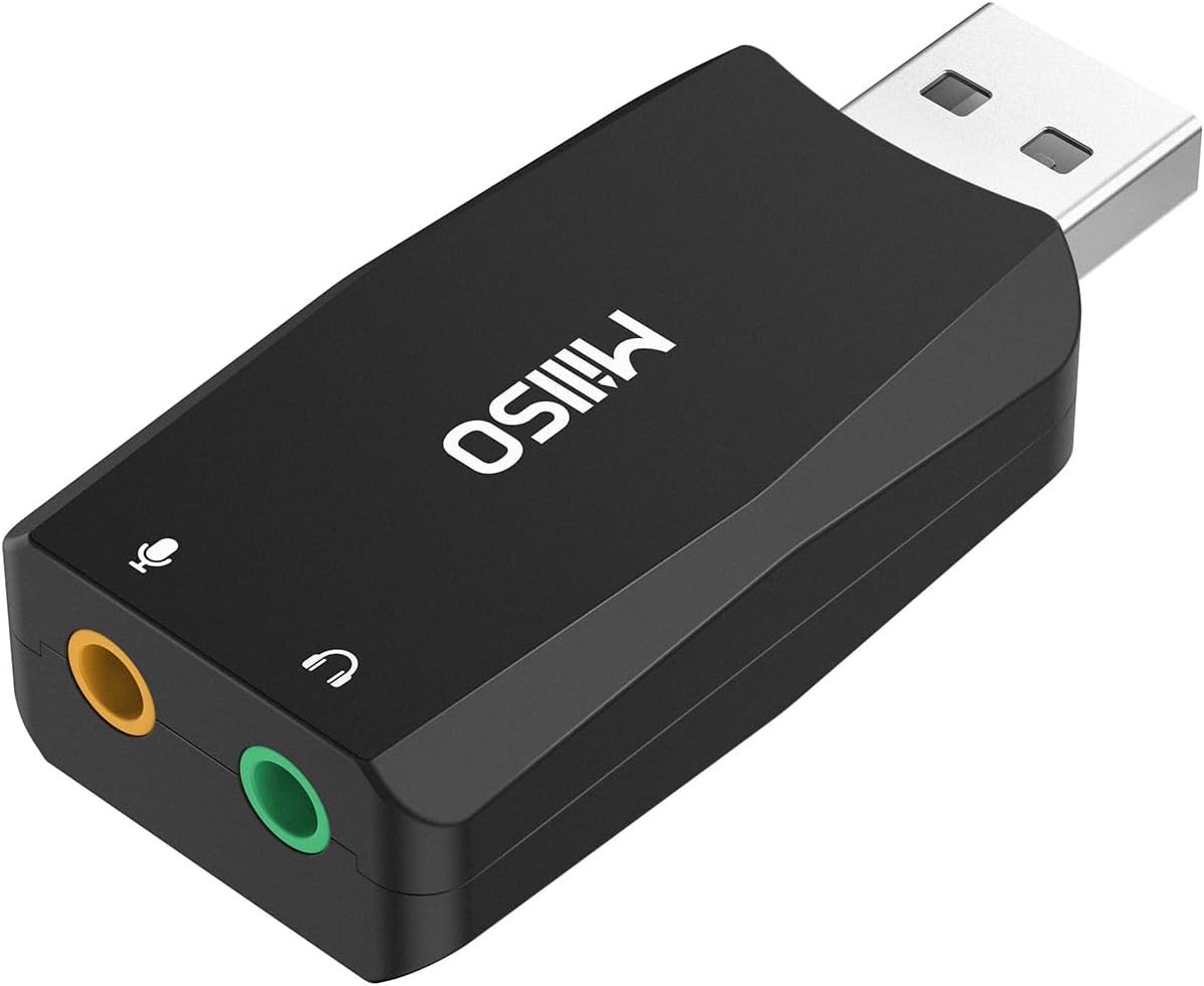 MillSO USB to 3.5mm Audio Jack Adapter [with Internal Recording Function] Portable Computer External USB Sound Card for PC, Recording, Training, Streaming, Podcasting – Black