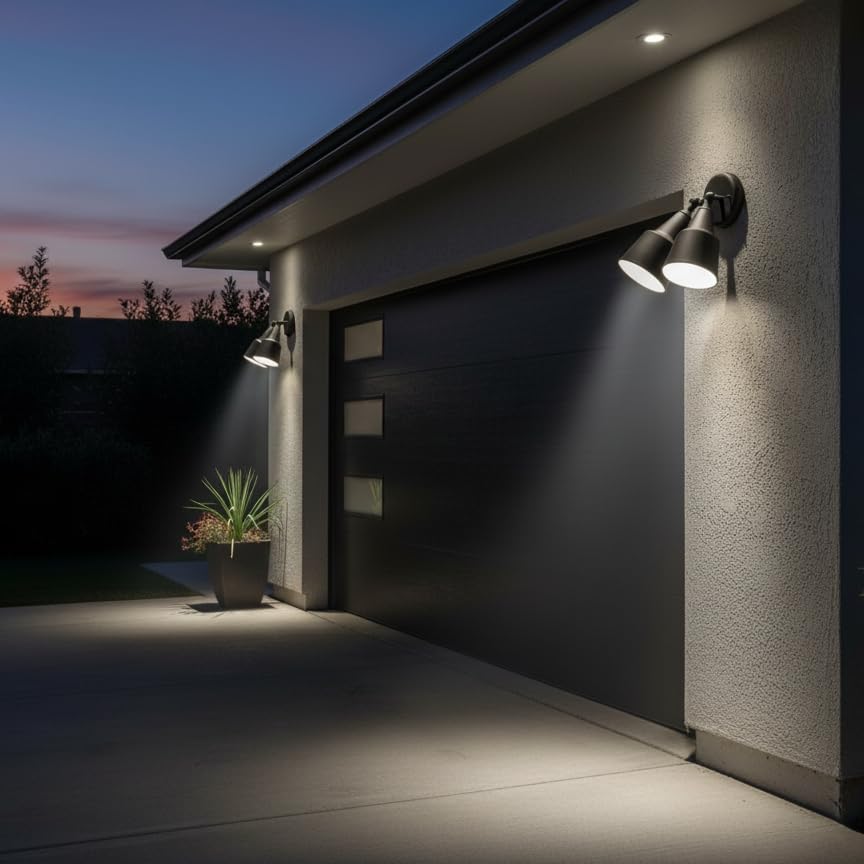 Image of Generation Lighting 2-Light 12.5-Inch Adjustable Flood Light in Black | Wet-Rated Aluminum Fixture with Matching Shade, an Exterior Lighting Fixture and Outdoor Lamp for Home Security or Driveway