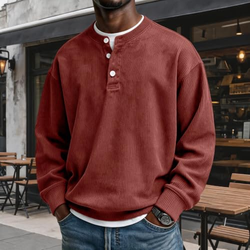 Corduroy Henley Shirts for Men Long Sleeve Casual Fall Shirt Pullovers - image 2