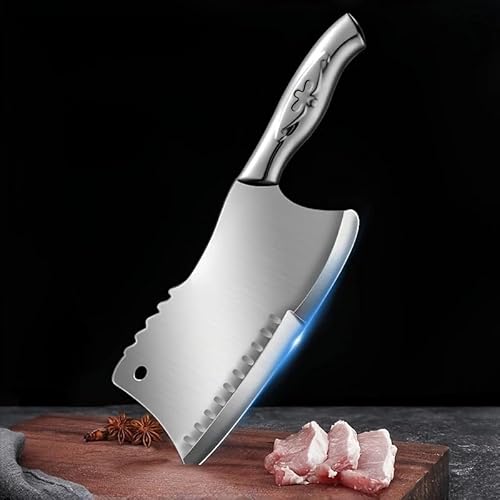 Meat Cleaver, 7.7 Inch All Steel Kitchen Knife, Dual-purpose Chopping Knife, Sharp Stainless Steel Cutting Tool